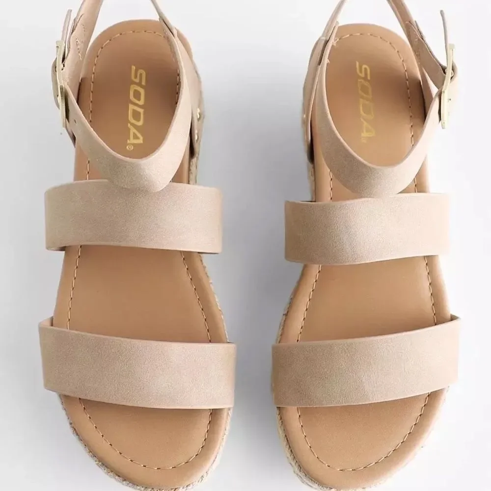 Soda Bryce Espadrille Platform Sandal in Taupe Strappy Faux Leather - Picture 5 of 8
